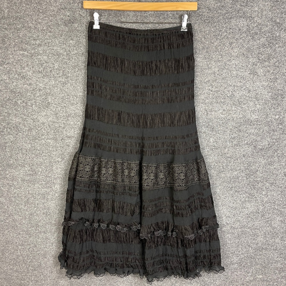 VINTAGE Y2K Sterling Styles Maxi Skirt One Size Excellent Lace Tiered Crinkle